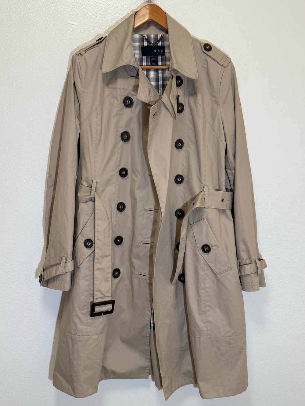 MNG Mango - Classic Belted Double Breasted Trench Coat - size XL (runs small)